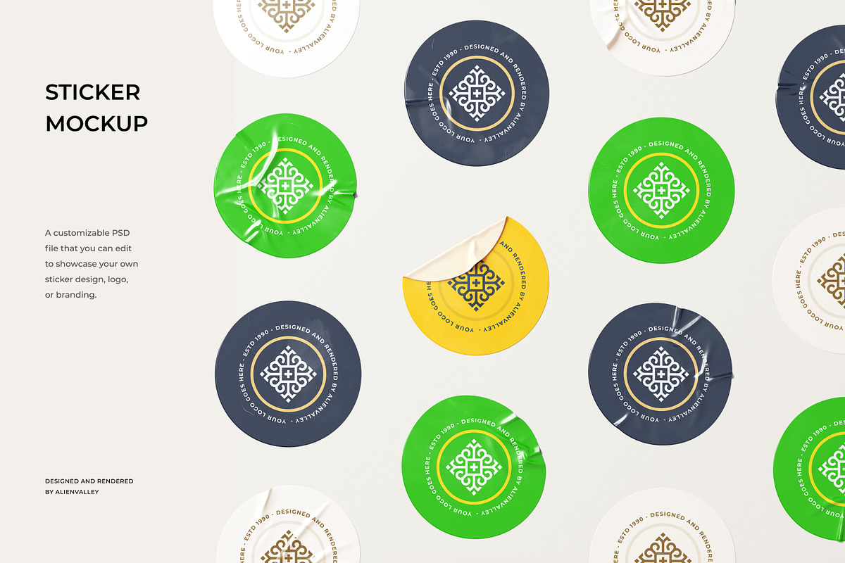 Round Sticker Mockup, an Advertising Mockup by AlienValley (Photo 1 of 5)