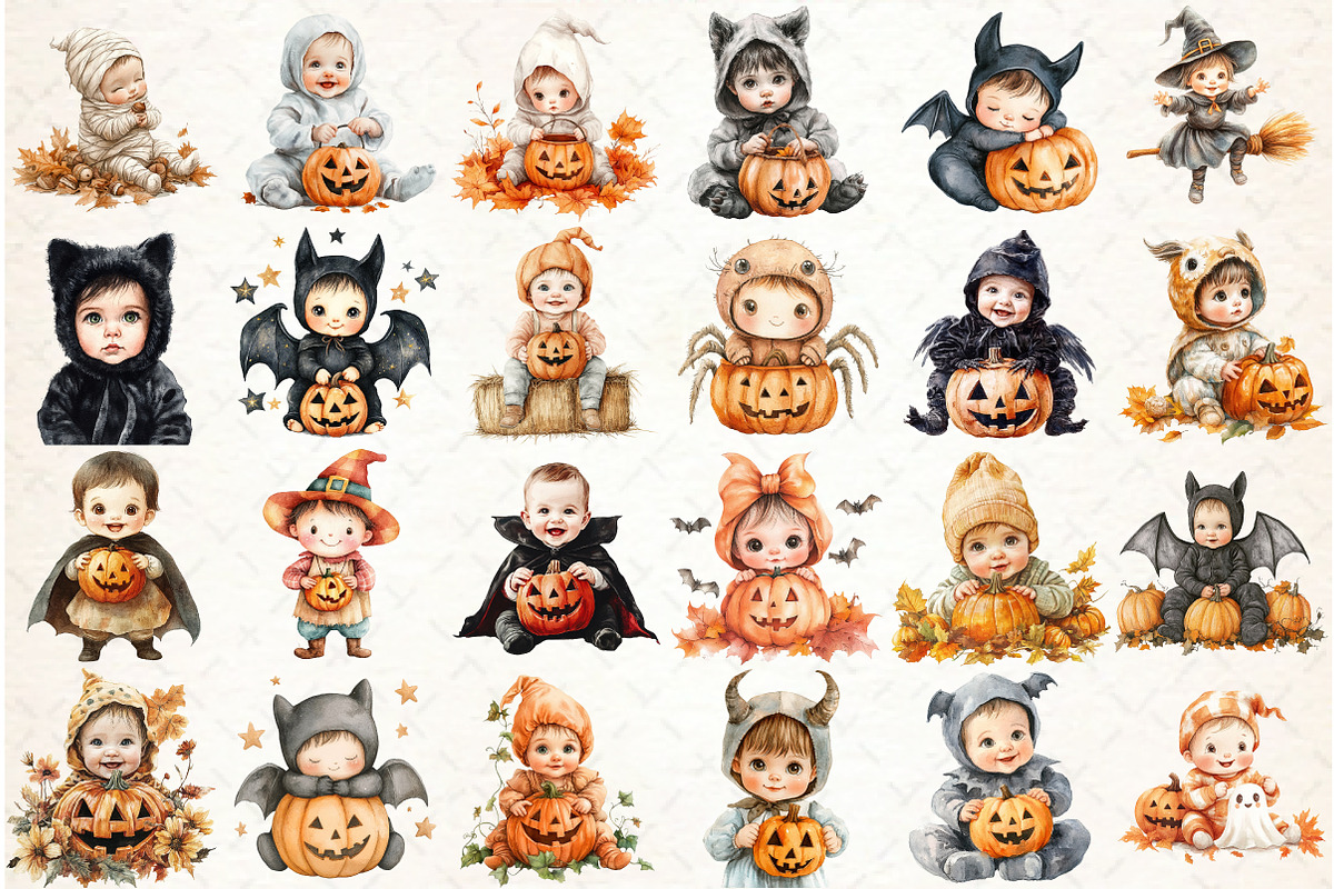 Autumn Spooky Cute Baby Clipart, an Illustration by Libby Wishes (Photo 2 of 7)