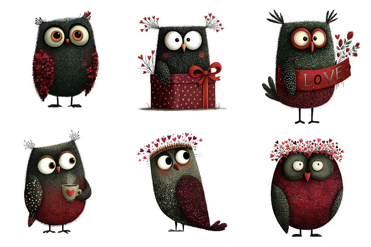 Whimsical valentine Owl Clipart, an Illustration by Dream Creation (Photo 4 of 8)