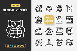 Global Vendor Icons, an Outline Icon by Spacepixel Creative