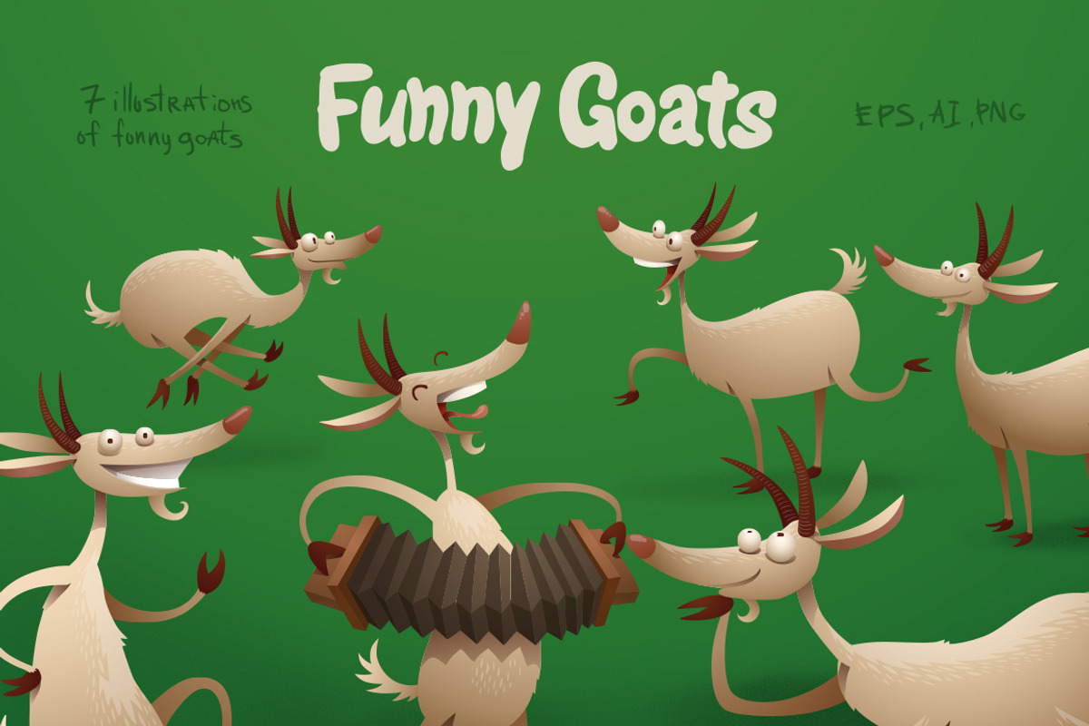 Funny Goats bundle, vector, an Animal Illustration by IvanNikulin (Photo 1 of 2)