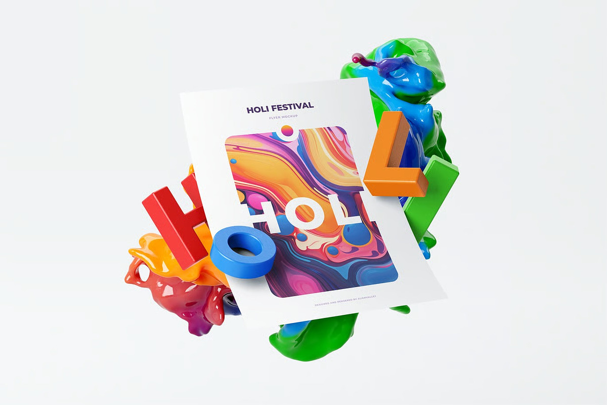 Holi Festival Flyer Mockup, an Advertising Mockup by zpackcreative (Photo 7 of 7)