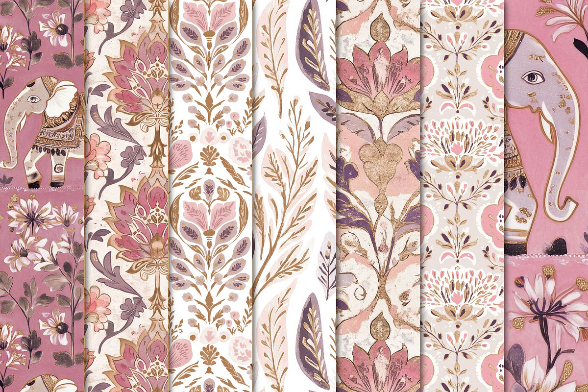 Boho Mystic Indian Elephant Patterns, a Pattern Graphic by Maishop (Photo 3 of 3)