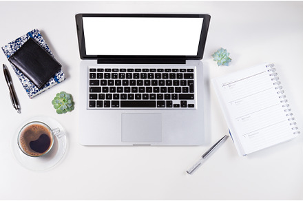 Styled workspace with laptop, a Business Photo by Neirfy