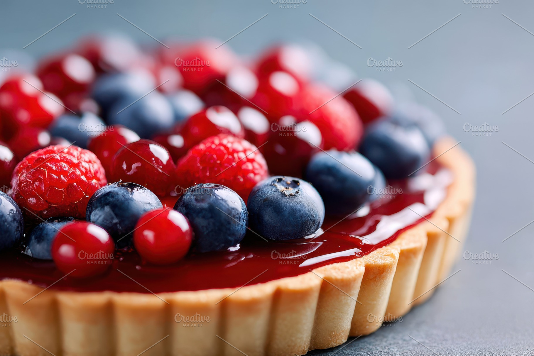 Glossy cherry tart with berries, a Food & Drink Photo by AlyaAnd