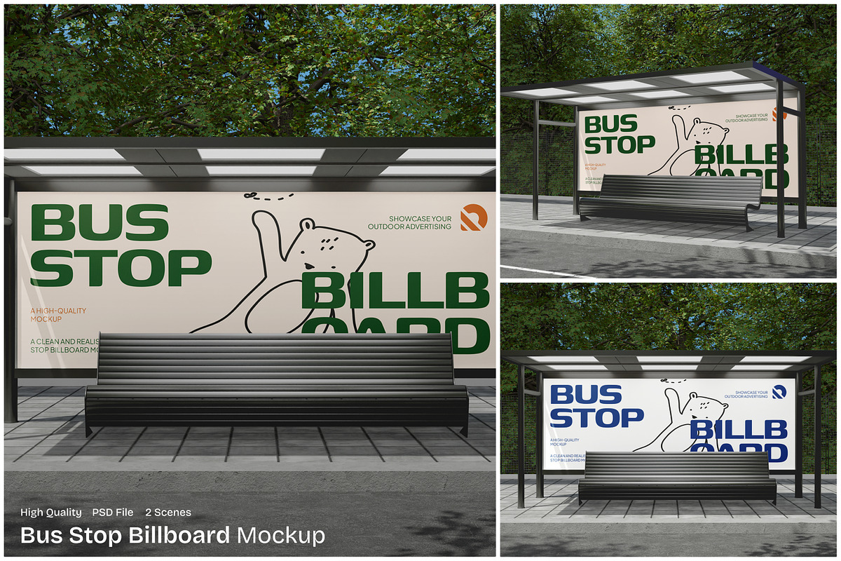 Bus Stop Billboard Mockup, an Advertising Mockup by Unerispace (Photo 1 of 5)
