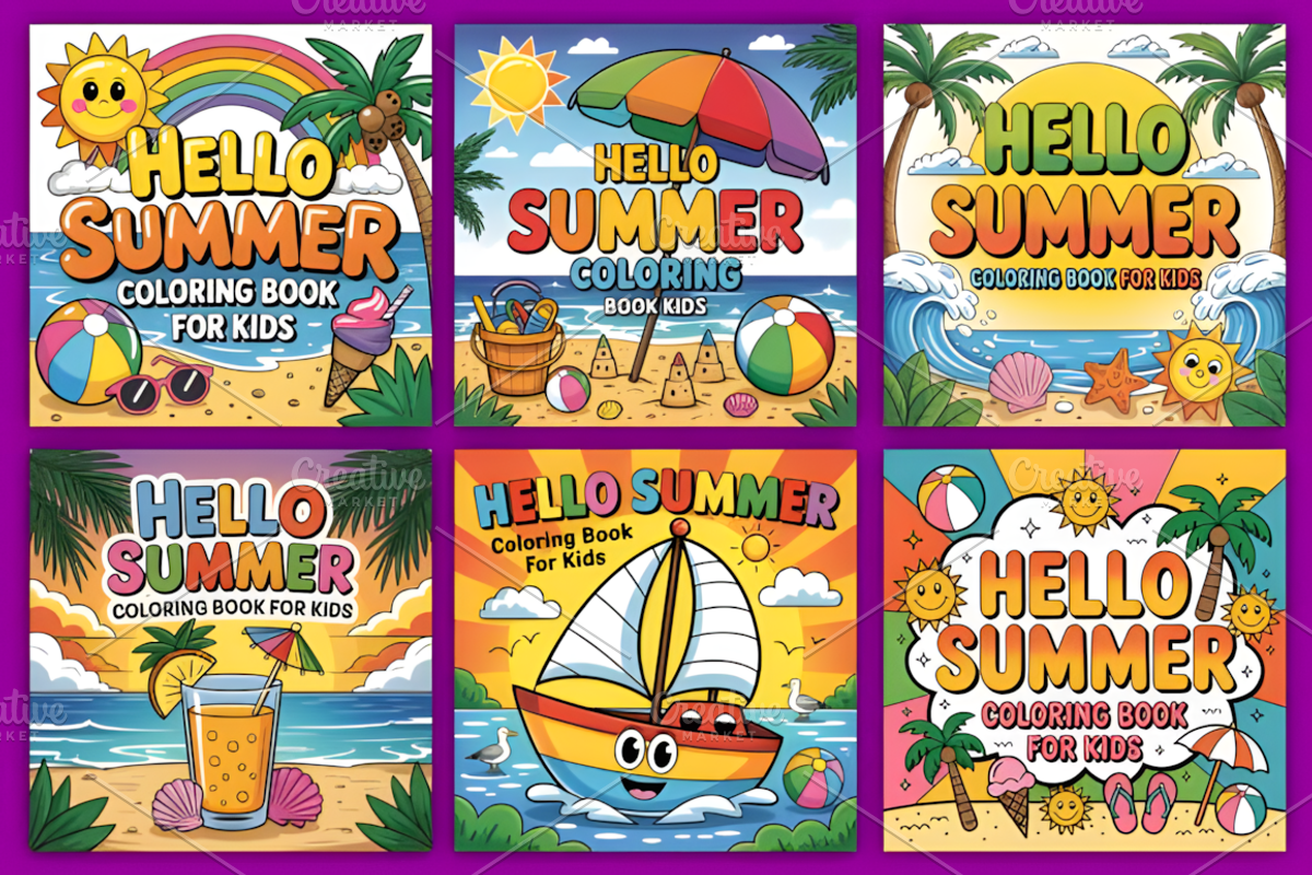 Hello Summer Coloring Pages for Kids, a Seasonal Illustration by Ink Gallery (Photo 4 of 4)