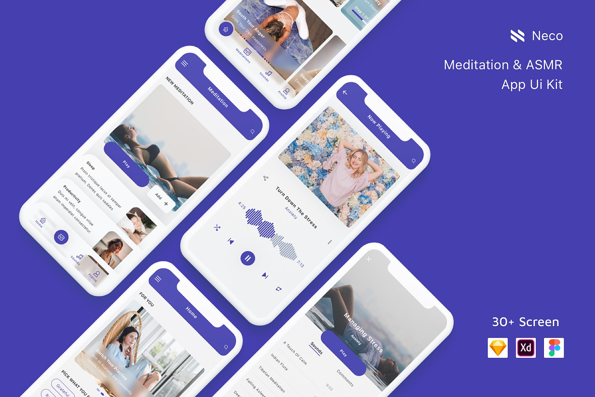 Meditation & ASMR App Ui Kit, an UI Kit Template by Betush (Photo 1 of 6)