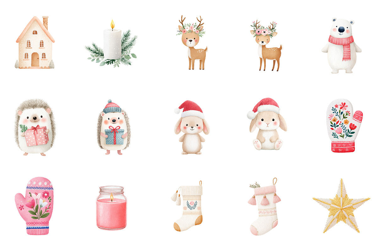 Cute Boho Christmas Watercolor Clipa, an Illustration by Designworld (Photo 4 of 5)