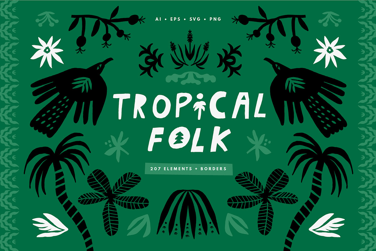 207 FOLK TROPICAL SHAPES AND BORDERS, a Decorative Illustration by Favete Art (Photo 1 of 17)