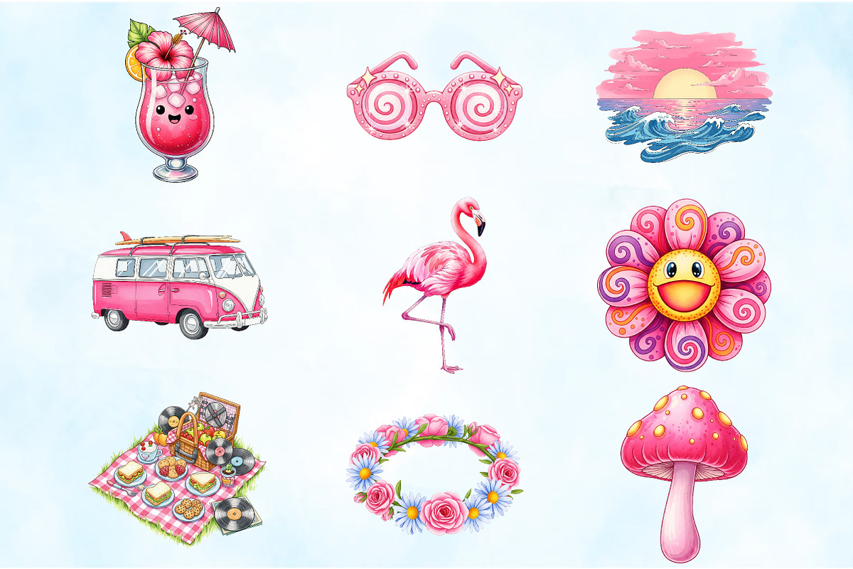 Pink Groovy Summer Clipart, an Illustration by Craft Nest (Photo 5 of 6)