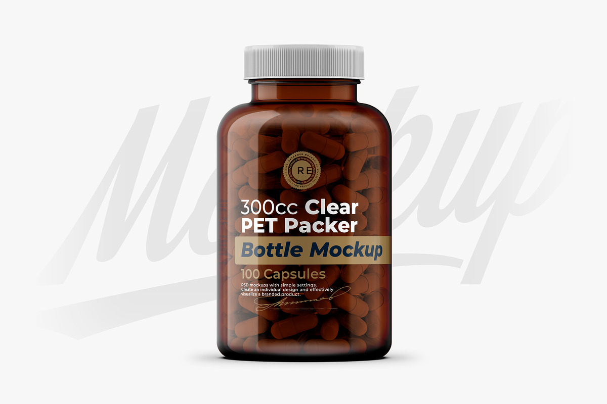 Amber Pills Bottle Mockup 300CC, a Packaging Mockup by Reformer Mockup (Photo 1 of 6)