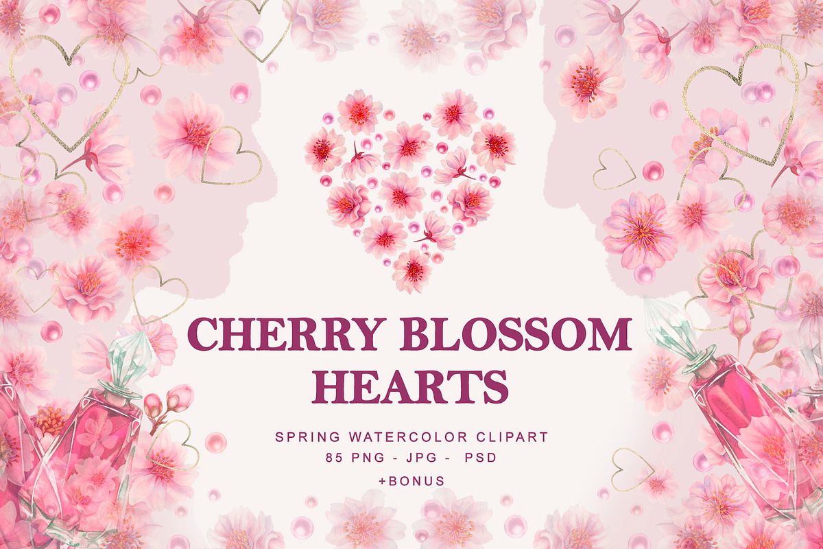 Cherry Blossom Hearts, a Decorative Illustration by EL_SUHOVA (Photo 1 of 15)