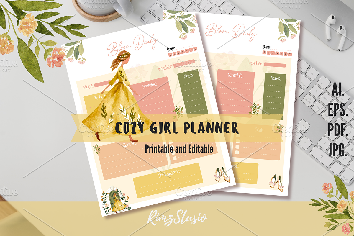 Cozy Girl Daily Planner Printable, an Object Illustration by RimzStudio (Photo 1 of 3)