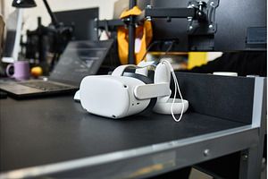 Virtual reality headset on modern, a Technology Photo by wip3out