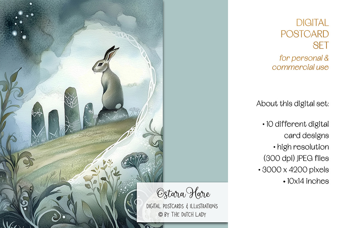 Ostara Hare Postcard Illustrations, a Seasonal Illustration by The Dutch Lady Designs (Photo 5 of 7)