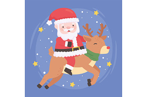 happy santa and reindeer, an Illustration by studiogstock