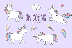 Unicorns, Cartoon Style Characters