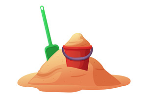 Plastic bucket with sand. Bright, an Object Illustration by LadadikArt