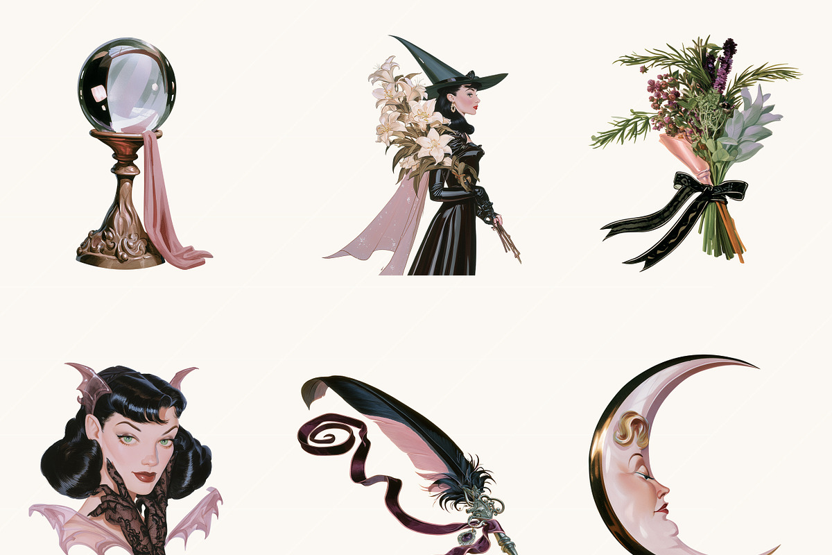 Vintage Witch Clipart Bundle, a Seasonal Illustration by BusyDaydesign (Photo 3 of 9)