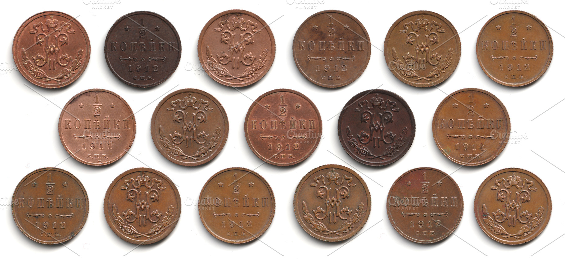 Collection of old brown 1/2 half kopeck coins 1867-1916 Russian Empire Alexande, an Arts & Entertainment Photo by Textures & Backgrounds