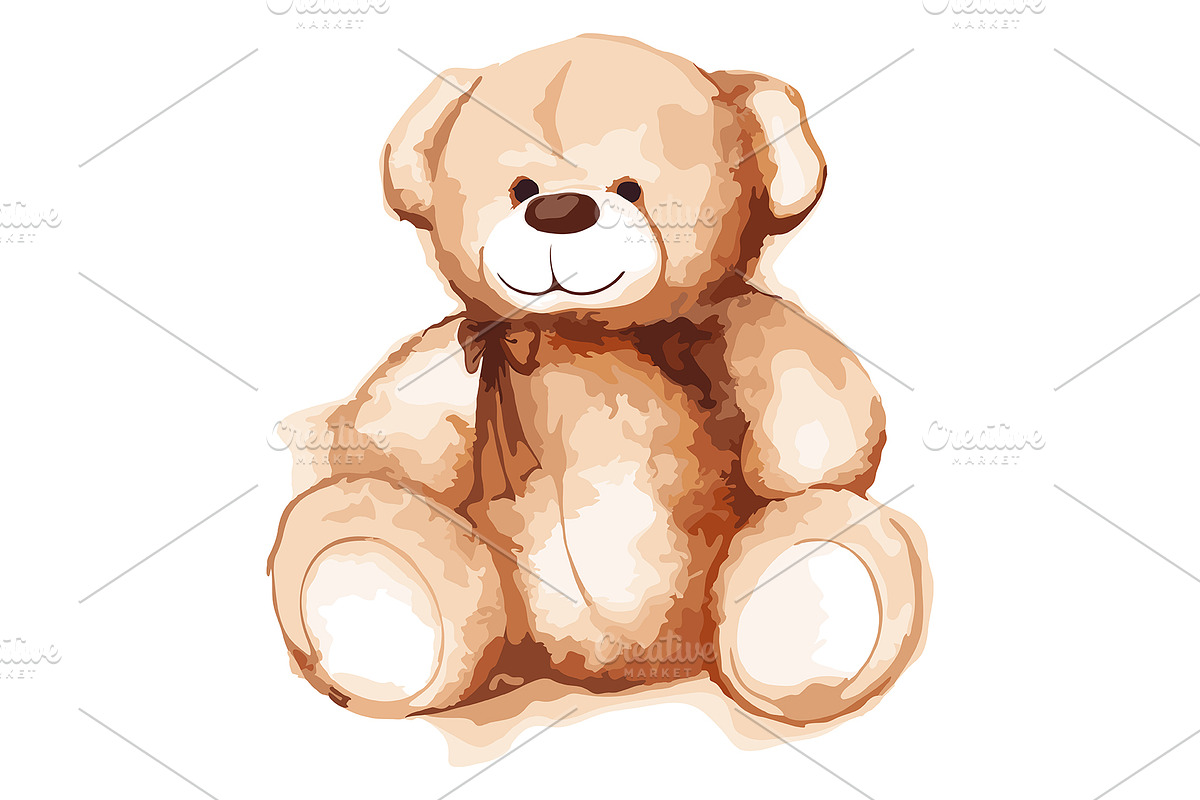 Watercolor Teddy Bear toy vector art, an Animal Illustration by Art By Silmairel