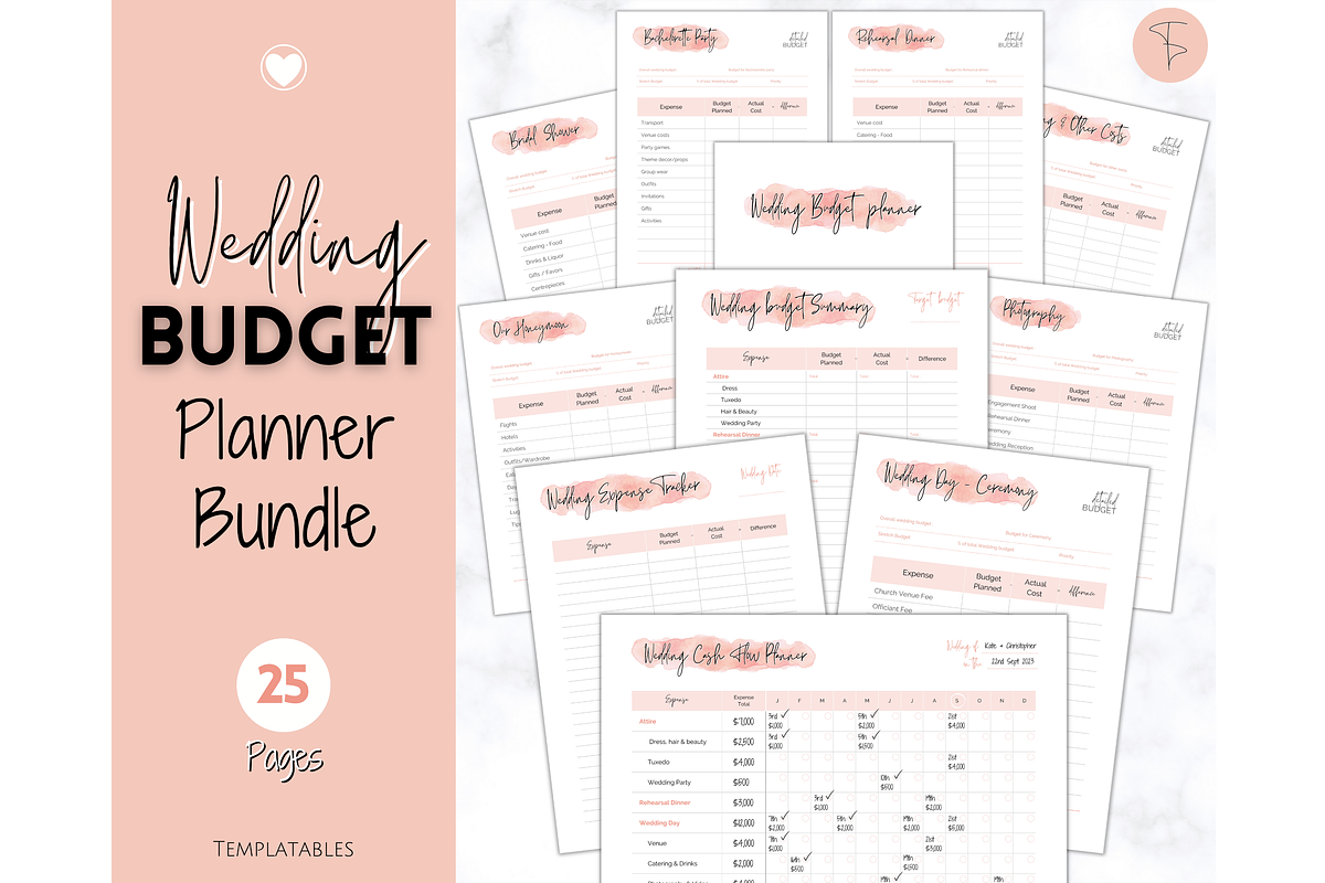 Wedding Budget Planner - Pink BUNDLE, a Templates & Theme by Templatables (Photo 9 of 10)
