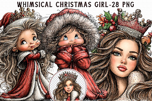 Whimsical Christmas girl Clipart, an Illustration by Libby Wishes