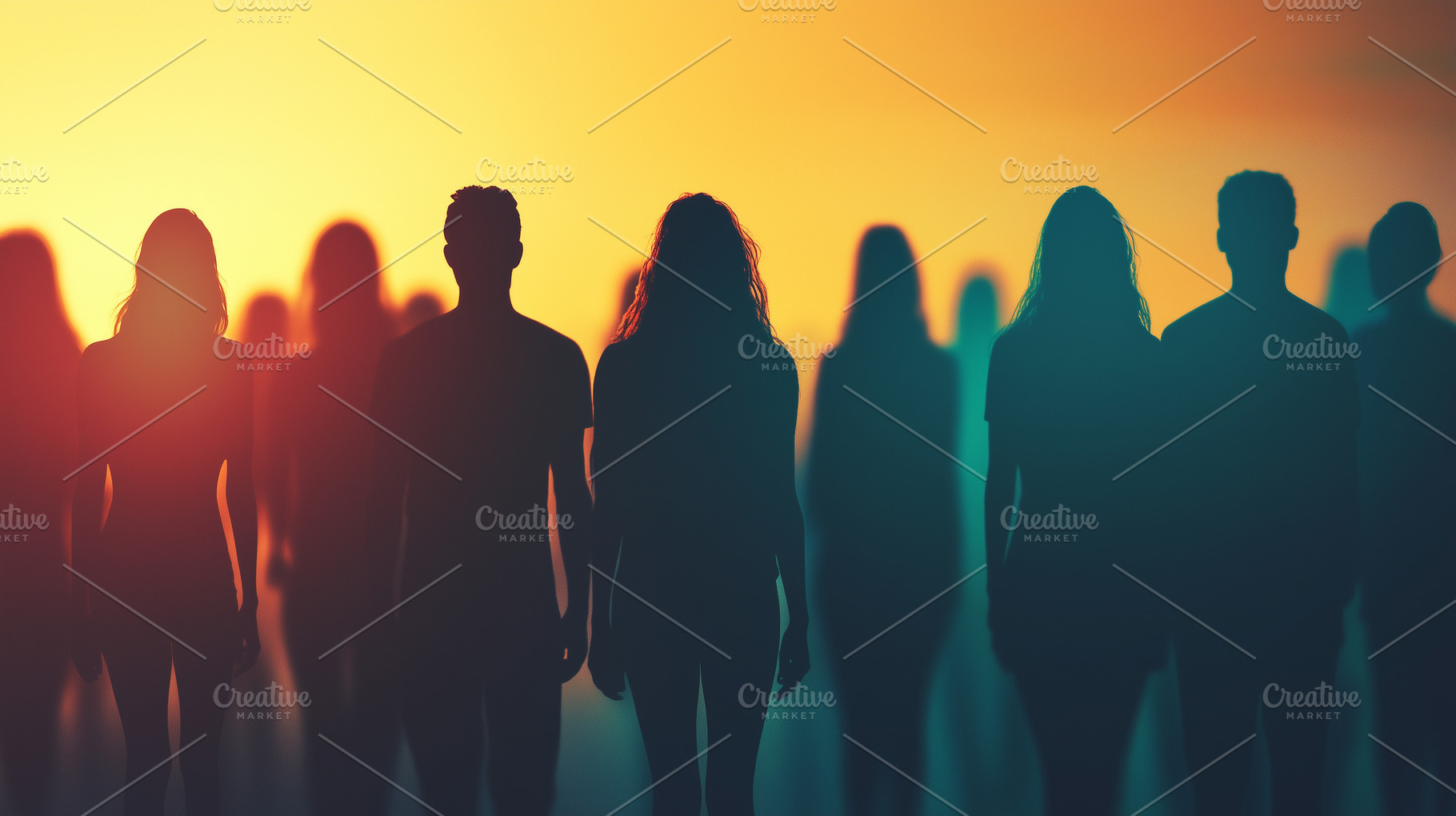 Group of silhouetted people stands, a Person Photo by MistyDay