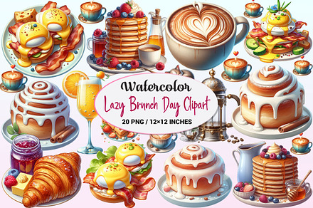 Watercolor Lazy Brunch Day Clipart., a Graphic by CitraGraphics