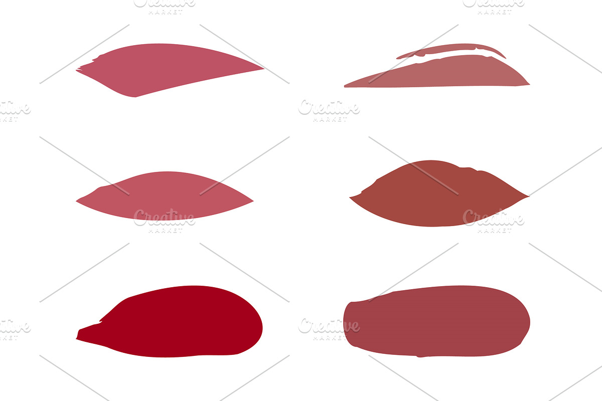 Six distinct lipstick swatches, an Object Illustration by okskukuruza