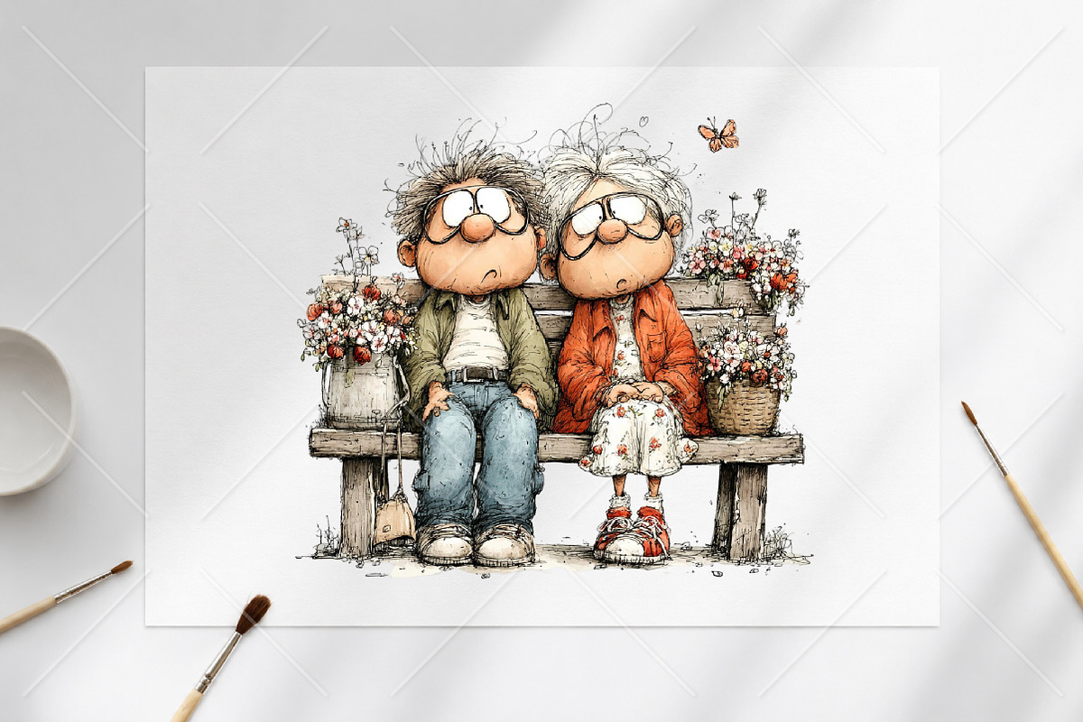 Whimsical Senior Couple Park Clipart, a Seasonal Illustration by Canvas Craft (Photo 8 of 10)