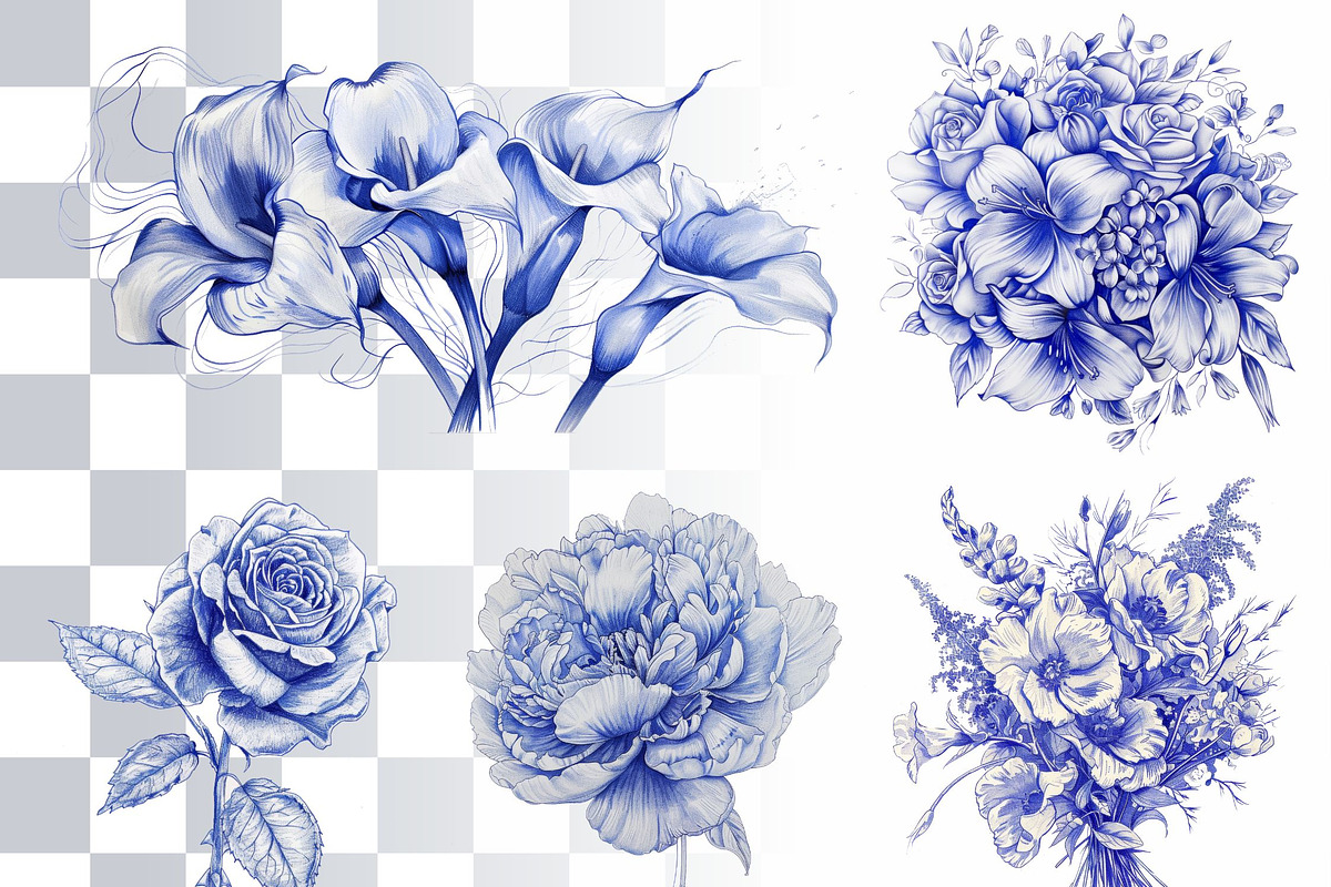 12 Ballpen Flower Illustrations PNG, a Decorative Illustration by Loony Dream Designs (Photo 2 of 5)