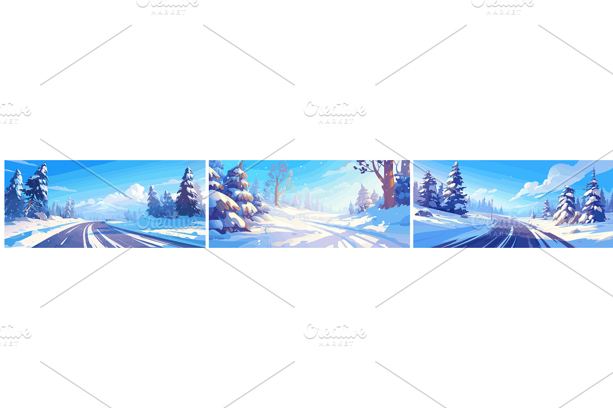 winter roads background cartoon, an Illustration by Stock-Smart-Start