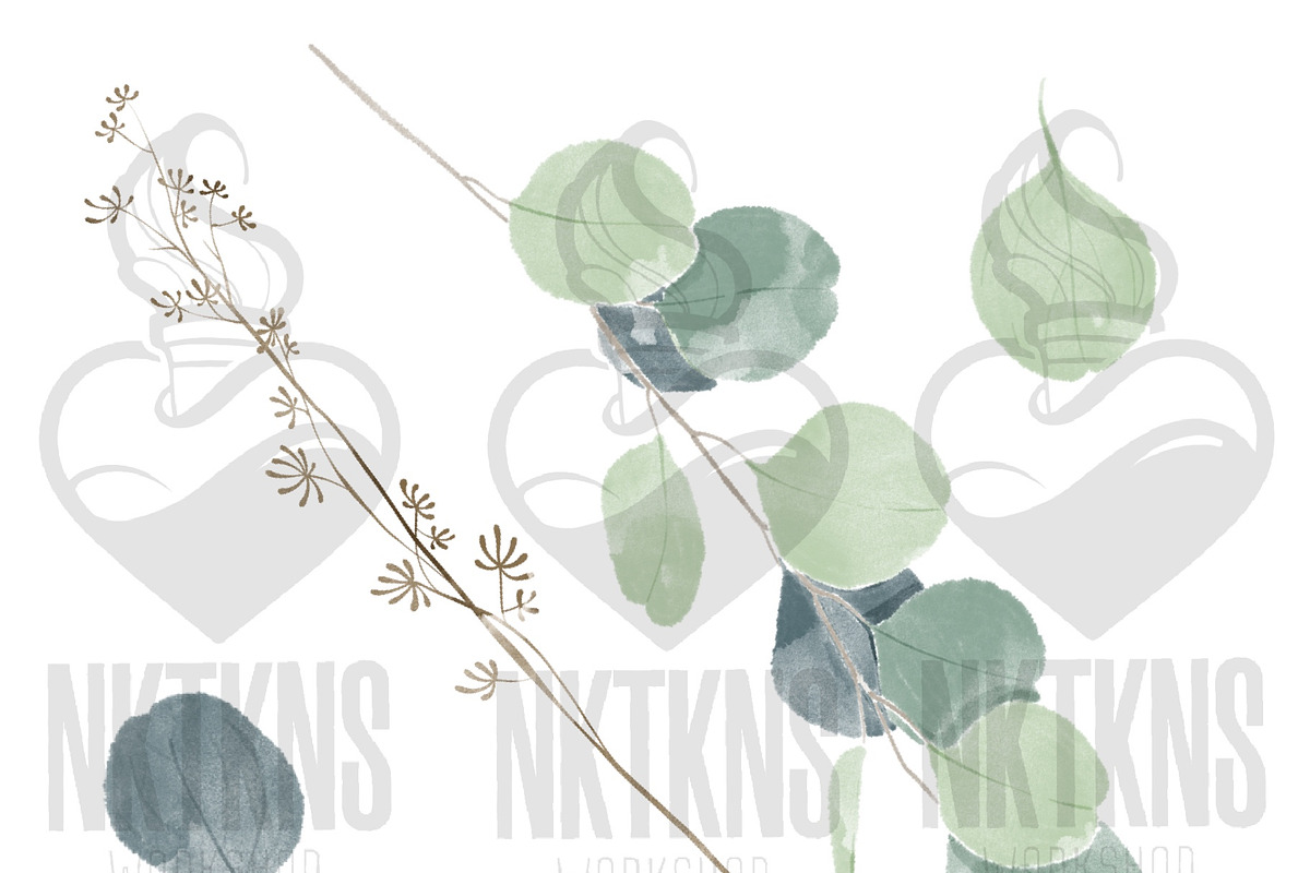 Watercolor Eucalyptus clipart, an Illustration by NKTKNS (Photo 5 of 7)