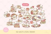 Kawaii Cat Vintage Tea Party Clipart, an Animal Illustration by Blumensdiary (Thumbnail 2 of 6)