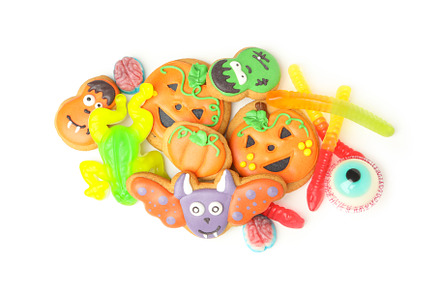Concept of Halloween sweets, funny sweets, isolated on white bac, a Food & Drink Photo by AtlasStudio PRO