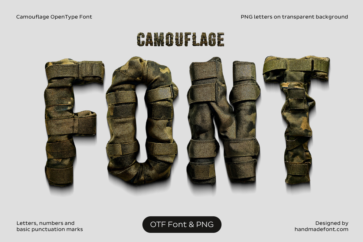 Camouflage Font, a Sans Serif Font by Handmadefont (Photo 1 of 14)