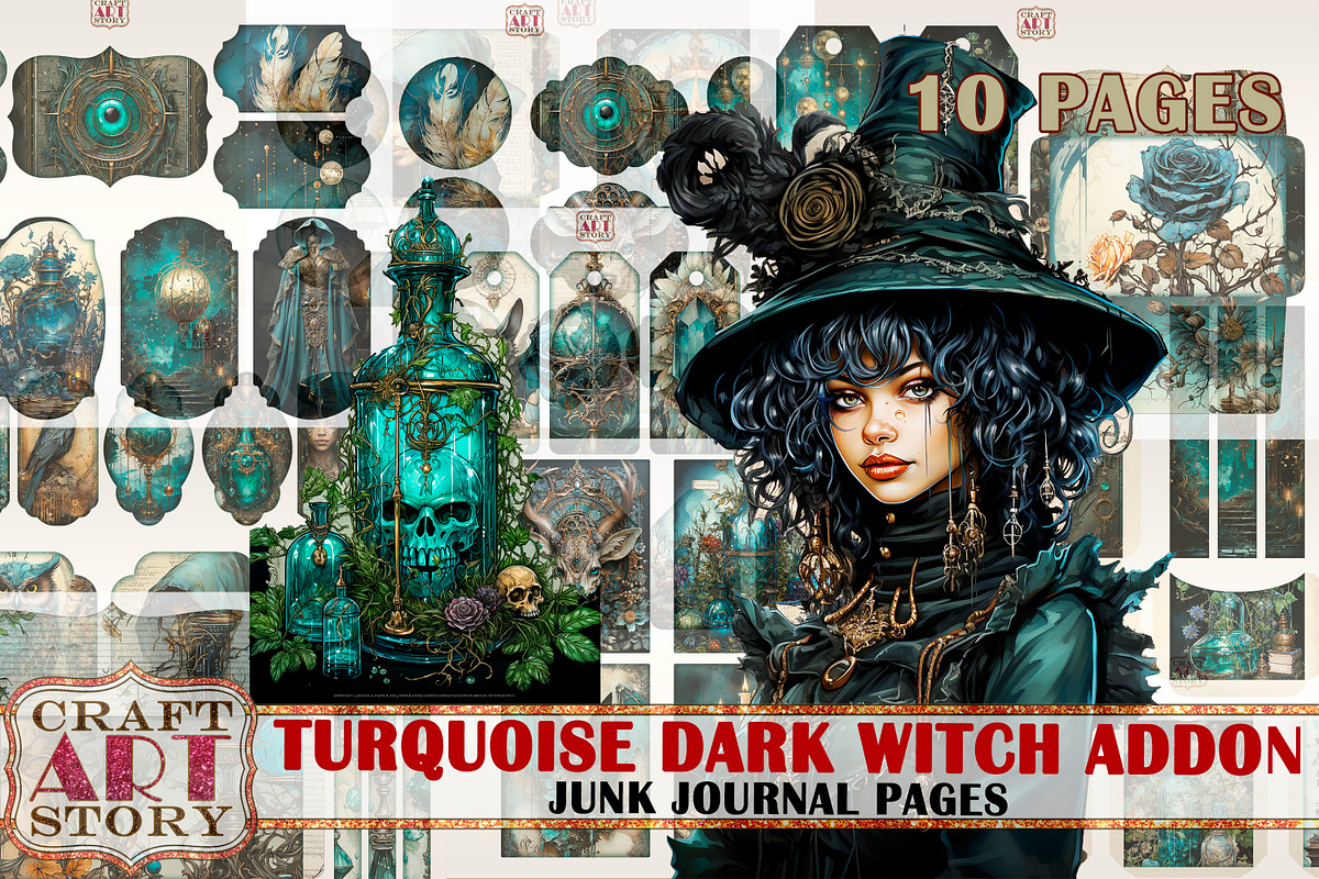 Turquoise dark witch Junk Journal, a Person Illustration by CraftArtStory (Photo 1 of 4)