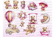 Watercolor Teddy bear clipart pink, a Decorative Illustration by Coral Beauty (Thumbnail 2 of 4)