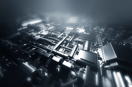Cyberpunk industrial background., an Industrial Photo by Photocreo Michal Bednarek