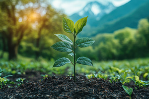 New sapling grows in lush green land, a Photo by Tanuart