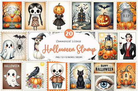 Halloween Postage Stamp Clipart, an Illustration by designhome