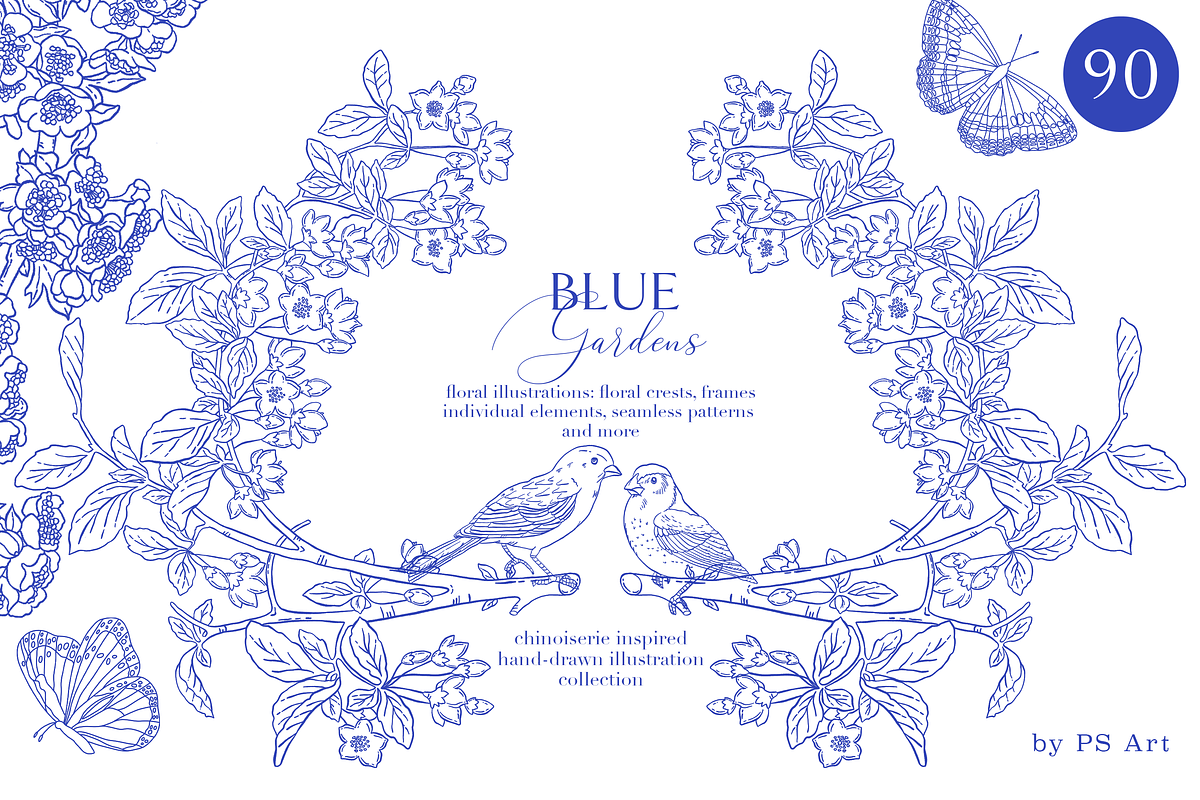 Blue Gardens Chinoiserie set, a Texture Illustration by Patishop Art (Photo 2 of 11)