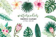 Watercolor Tropical Leaves Clipart, an Illustration by PatternPalette (Thumbnail 1 of 2)