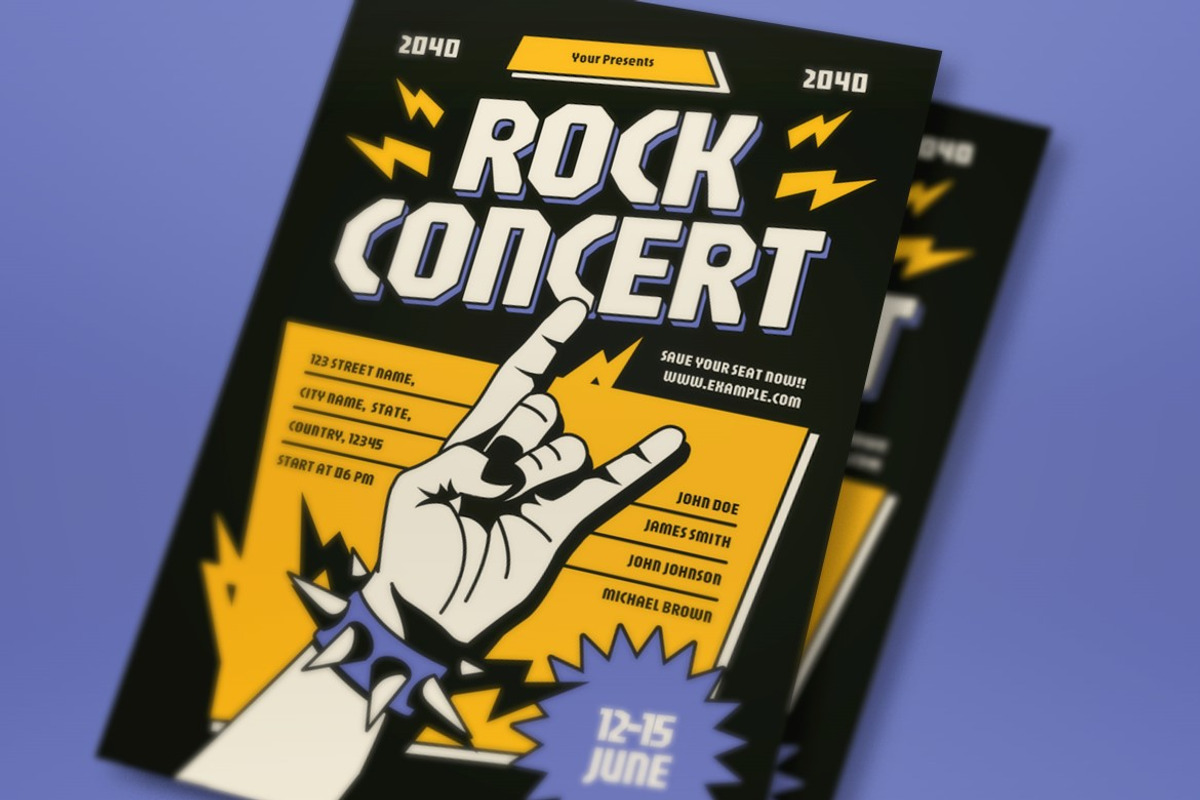 Orange Clean Rock Concert Flyer Set, a Flyer Template by graphicook (Photo 2 of 3)