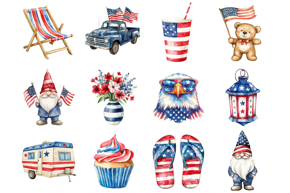 Watercolor 4th Of July Clipart PNG, a Seasonal Illustration by Design Market (Photo 5 of 5)