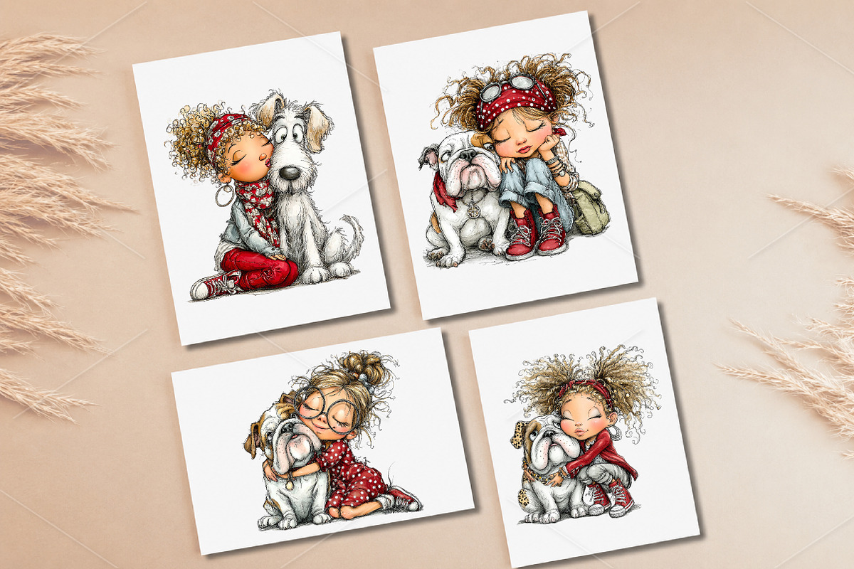 Whimsical Hugging Girl and Dog PNG, a Seasonal Illustration by Canvas Craft (Photo 5 of 10)