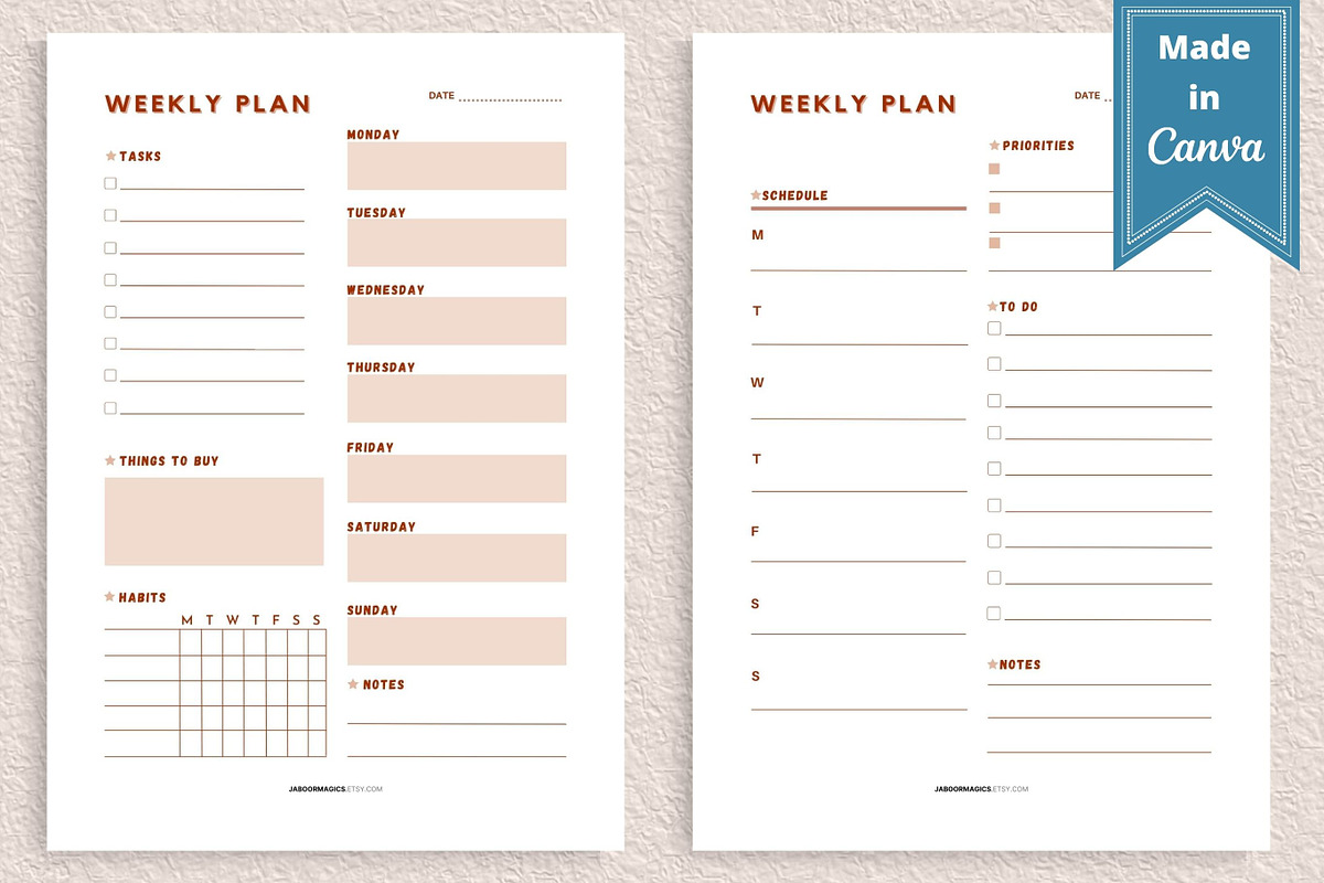 Weekly Planner Template, Canva, a Templates & Theme by Jaboor Magics (Photo 2 of 5)