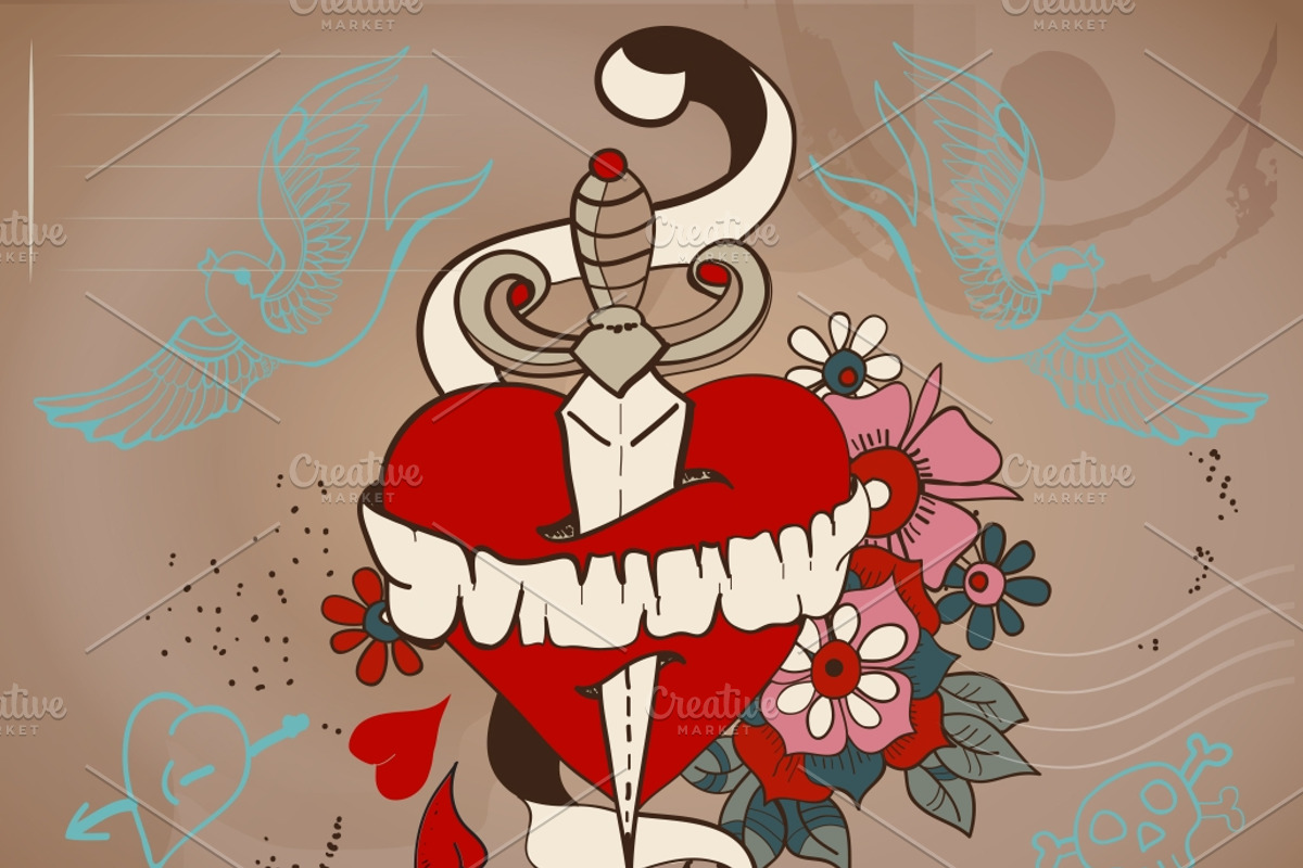 Valentine card - old school tattoo